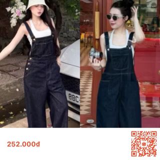 Quần yếm jeans xanh ống rộng