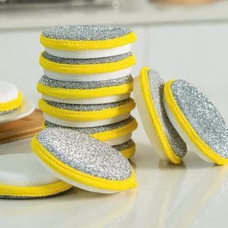 Miếng rửa chén bát tròn đa năng 2 mặt ( viền màu vàng )
