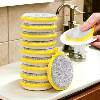 Miếng rửa chén bát tròn đa năng 2 mặt ( viền màu vàng )