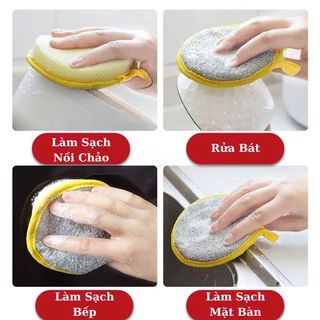 Miếng rửa chén bát tròn đa năng 2 mặt ( viền màu vàng )