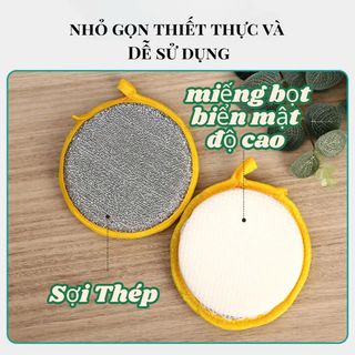 Miếng rửa chén bát tròn đa năng 2 mặt ( viền màu vàng )