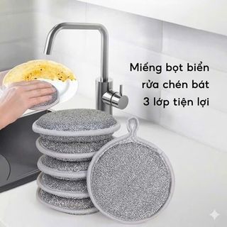 Miếng rửa chén bát đa năng 3 lớp ( Màu bạc )