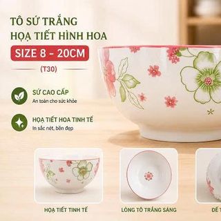 TÔ SỨ TRẮNG HỌA TIẾT HÌNH HOA SIZE 8 - 20CM (T30)
