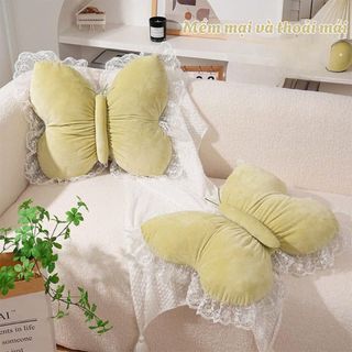 (BÁN SỈ) Gối Tựa Lưng Hình Bướm Ren Viền Gối Ôm Mềm Mại Trang Trí Sofa, Giường, Tựa Lưng Trên Ô Tô
