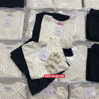 SET XUÔNG ÁO CHẤM BI + QUẦN ĐEN SIÊU HOT