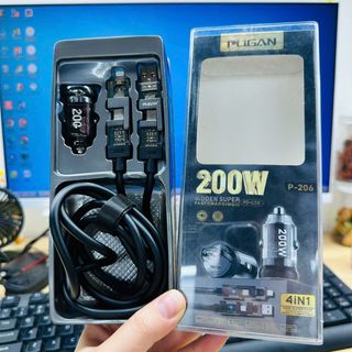 (BÁN SỈ) Tẩu Sạc Nhanh Ô Tô PUGAN 130W QC6.0 + PD30W Kèm Dây Sạc 3 Đầu, Sạc Xe Hơi 12V-24V Đa Năng