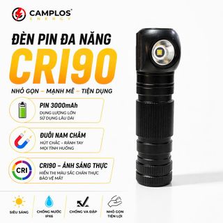 Camplos Đèn pin đội đầu đa năng hợp kim nhôm với đuôi nam châm đèn đội đầu 519A CRI90 sạc type C pin 18650 3000mAh