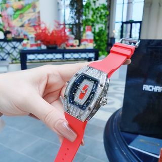 XẢ KHO ĐỒNG HỒ NỮ SIÊU CẤP RICHART DÂY CAO SU MẶT CHỮ NHẬT VIỀN ĐÁ