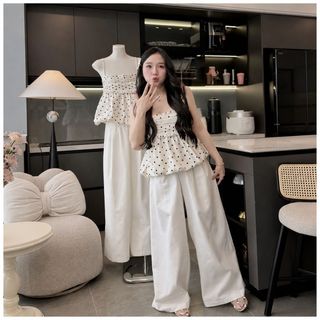 SET ÁO DÂY BÍ CHẤM BI + QUẦN SUÔNG DÀI