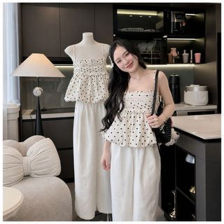 SET ÁO DÂY BÍ CHẤM BI + QUẦN SUÔNG DÀI