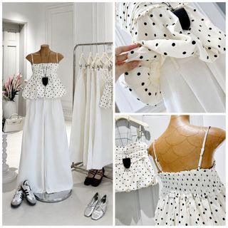 SET ÁO DÂY BÍ CHẤM BI + QUẦN SUÔNG DÀI