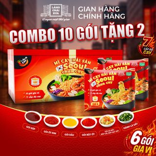HỘP 10 GÓI TẶNG 2 - Mì Cay Hải Sản Seoul Chua Cay 7 Cấp Độ 6 Gói Gia Vị Làng Chài Xưa - Thôn Xanh Farm