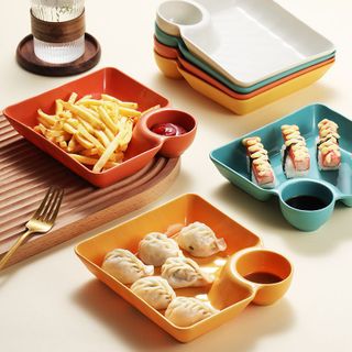 🍟 ĐĨA VUÔNG KÈM KHAY CHẤM SỐT ĐA NĂNG – ĐĨA ĂN VẶT, SUSHI, DIMSUM, KHOAI TÂY CHIÊN TIỆN LỢI STT293