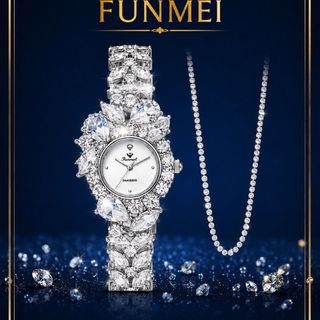 SET ĐỒNG HỒ NỮ CHÍNH HÃNG FUNMEI F2053 ĐÍNH ĐÁ CZ KÈM DÂY CHUYỀN FULLBOX