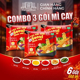 Combo 3 Gói Mì Cay Hải Sản Seoul Chua Cay 7 Cấp Độ 6 Gói Gia Vị Làng Chài Xưa - Thôn Xanh Farm