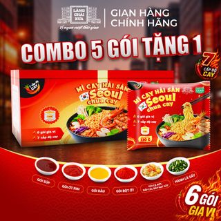 HỘP 5 GÓI TẶNG 1 - Mì Cay Hải Sản Seoul Chua Cay 7 Cấp Độ 6 Gói Gia Vị Làng Chài Xưa - Thôn Xanh Farm