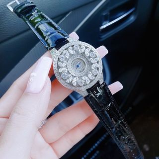 ĐỒNG HỒ NỮ SIÊU CẤP GRAF MẶT FULL XOÀN NHÂN TẠO  DÂY DA ĐEN CÁ SẤU