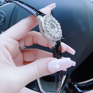 ĐỒNG HỒ NỮ SIÊU CẤP GRAF MẶT FULL XOÀN NHÂN TẠO DÂY DA ĐEN CÁ SẤU