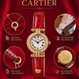 SET ĐỒNG HỒ NỮ SIÊU CẤP KATIER MẶT KÍNH SAPHIRE VIỀN HỘT MINI KÈM DÂY CHUYỀN
