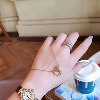 SET ĐỒNG HỒ NỮ SIÊU CẤP KATIER MẶT KÍNH SAPHIRE VIỀN HỘT MINI KÈM DÂY CHUYỀN