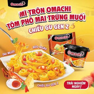 Mì trộn Omachi Tôm Phô mai trứng muối - Thùng 12 tô x 105g