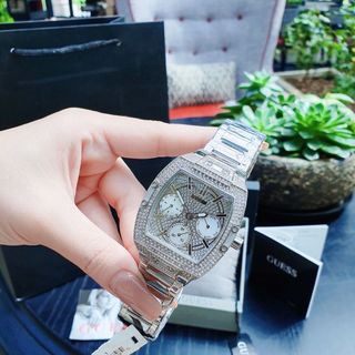 ĐỒNG HỒ NỮ CAO CẤP GUECS MẶT CHỮ NHẬT FULL ĐÁ DÂY THÉP TRƠN PHOM TO