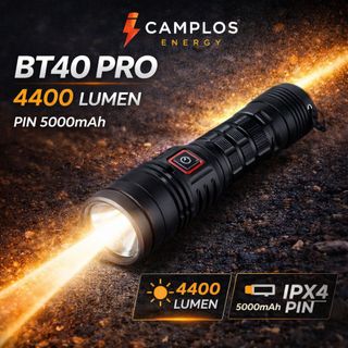 Đèn pin siêu sáng BT40 pro 4400 lumen đèn bin cầm tay pin 21700 chiếu xa hợp kim nhôm chống nước LED LHP531 50.3