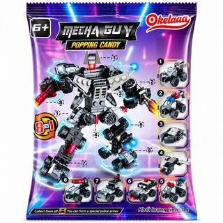 Đồ Chơi Lắp Ráp Xe Mini Biến Hình Robot 8in1 Kèm Kẹo Nổ Okelaaa Vị Dâu Cho Bé_SỈ 30c