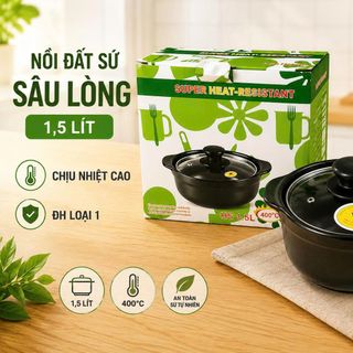 NỒI ĐẤT SỨ SÂU LÒNG 1,5 Lít ĐH LOẠI 1 - CHỊU NHIỆT CAO (T18)