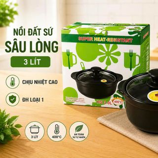 NỒI ĐẤT SỨ SÂU LÒNG 3 Lít ĐH LOẠI 1 - CHỊU NHIỆT CAO (T10)