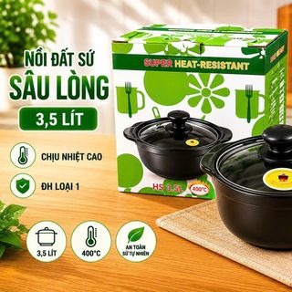 NỒI ĐẤT SỨ SÂU LÒNG 3,5 Lít ĐH LOẠI 1 - CHỊU NHIỆT CAO (T8)