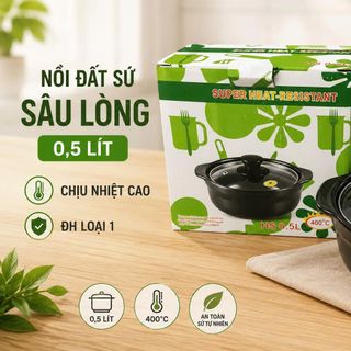 NỒI ĐẤT SỨ SÂU LÒNG 0,5 Lít ĐH LOẠI 1 - CHỊU NHIỆT CAO (T32)