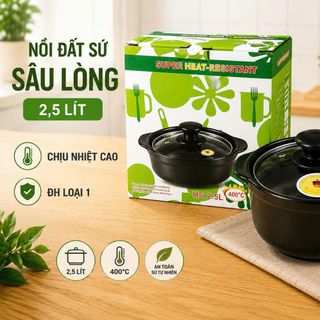 NỒI ĐẤT SỨ SÂU LÒNG 2,5 Lít ĐH LOẠI 1 - CHỊU NHIỆT CAO (T12)