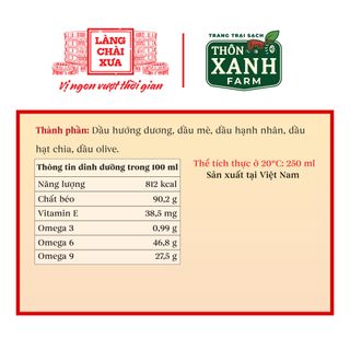 Dầu Chiên Xào Nguyên Chất Cho Bé Ăn Dặm Làng Chài Xưa Chai Thuỷ Tinh 250ml Dinh dưỡng từ 5 loại hạt