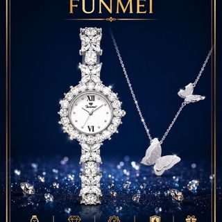 SET ĐỒNG HỒ NỮ CHÍNH HÃNG FUNMEI F2055 ĐÍNH ĐÁ CZ KÈM DÂY CHUYỀN FULLBOX TEM