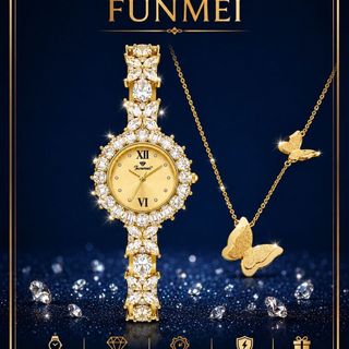 SET ĐỒNG HỒ NỮ CHÍNH HÃNG FUNMEI F2055 ĐÍNH ĐÁ CZ KÈM DÂY CHUYỀN FULLBOX TEM