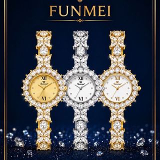 SET ĐỒNG HỒ NỮ CHÍNH HÃNG FUNMEI F2055 ĐÍNH ĐÁ CZ KÈM DÂY CHUYỀN FULLBOX TEM