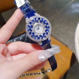 ĐỒNG HỒ NỮ SIÊU CẤP GRAF BUTTERFLY MẶT FULL XOÀN NHÂN TẠO  DÂY DA XANH