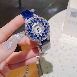 ĐỒNG HỒ NỮ SIÊU CẤP GRAF BUTTERFLY MẶT FULL XOÀN NHÂN TẠO DÂY DA XANH