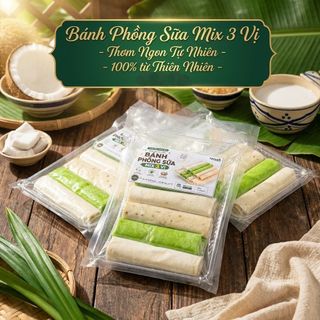 🎁 BÁNH PHỒNG SỮA MIX 3 VỊ – MÈ RANG, SỮA, LÁ DỨA SIÊU HẤP DẪN