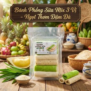 🎁 BÁNH PHỒNG SỮA MIX 3 VỊ – MÈ RANG, SỮA, LÁ DỨA SIÊU HẤP DẪN