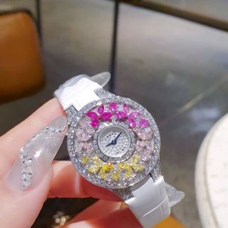 ĐỒNG HỒ NỮ SIÊU CẤP GRAF BUTTERFLY MẶT FULL XOÀN NHÂN TẠO  DÂY DA TRẮNG