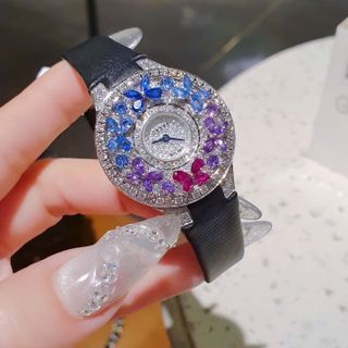 ĐỒNG HỒ NỮ SIÊU CẤP GRAF BUTTERFLY MẶT FULL XOÀN NHÂN TẠO  DÂY DA ĐEN