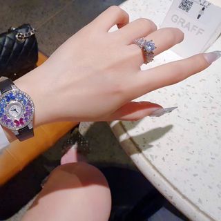 ĐỒNG HỒ NỮ SIÊU CẤP GRAF BUTTERFLY MẶT FULL XOÀN NHÂN TẠO  DÂY DA ĐEN