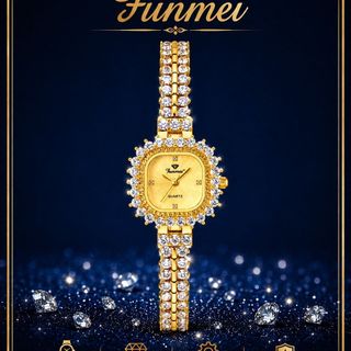 ĐỒNG HỒ NỮ CHÍNH HÃNG FUNMEI F2125 MẶT VUÔNG ĐÍNH ĐÁ CZ FULLBOX TEM