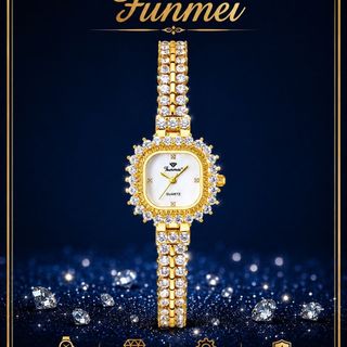 ĐỒNG HỒ NỮ CHÍNH HÃNG FUNMEI F2125 MẶT VUÔNG ĐÍNH ĐÁ CZ FULLBOX TEM