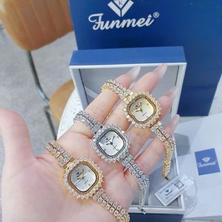 ĐỒNG HỒ NỮ CHÍNH HÃNG FUNMEI F2125 MẶT VUÔNG ĐÍNH ĐÁ CZ FULLBOX TEM