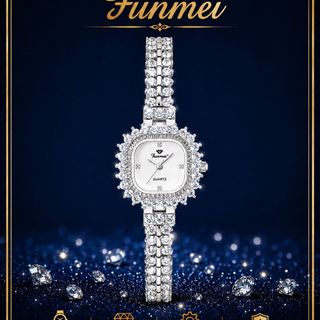 ĐỒNG HỒ NỮ CHÍNH HÃNG FUNMEI F2125 MẶT VUÔNG ĐÍNH ĐÁ CZ FULLBOX TEM