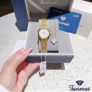 SET ĐỒNG HỒ NỮ CHÍNH HÃNG FUNMEI FL2148 MẶT TRÒN DÂY LƯỚI KÈM DÂY CHUYỀN FULLBOX