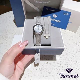 SET ĐỒNG HỒ NỮ CHÍNH HÃNG FUNMEI FL2148 MẶT TRÒN DÂY LƯỚI KÈM DÂY CHUYỀN FULLBOX